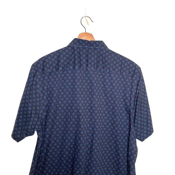 Ted Baker Mens All Over GEO Print Short Sleeve Button Up Shirt Size Large Blue - Picture 5 of 10
